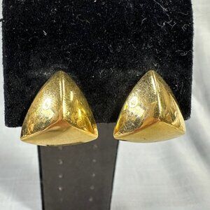 Vintage Monet Gold Tone Triangular Clip On Earrings